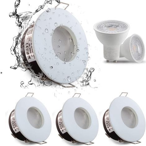 Set Mit 4 Wasserdichten Led-einbaustrahlern (ip65), 5 W, Warmweiß (3000 K), Für Bad- Und Küchendeckenbeleuchtung, 68 Mm Ausschnittdurchmesser, Oberfläche: Satin-nickel, Weißes Gehäuse – Rws