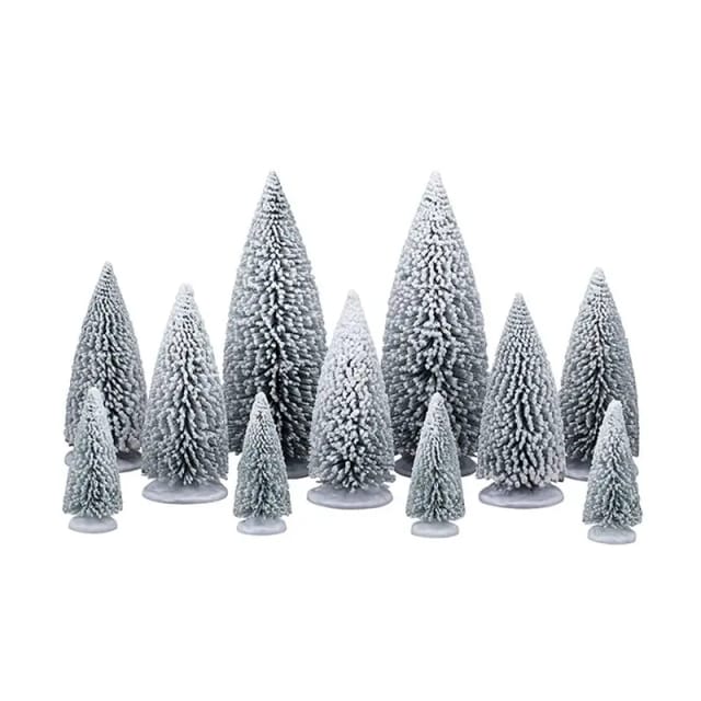 Set Mit 11 Verschneiten Tannenbäumen Für Weihnachtsdorf