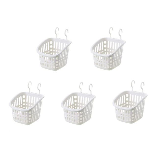5 Stück Hängekörbe Aus Kunststoff Für Die Dusche, Hängekorb-organizer Mit Haken, Quadratischer, 6,3 Zoll Großer Kleiner Hängekorb (grau)