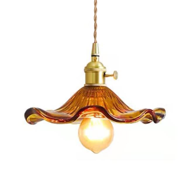 Pendelleuchte Mit Lotusblattförmigem Glasschirm, Vintage-industriestil, E27, Deckenleuchte, Landhausstil, Esszimmer, Kücheninsel, Kronleuchter (bernstein)