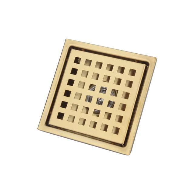 Duschablauf, Quadratisch, 15 X 15 Cm, Edelstahl, Gold, Mit Abdeckung, Geruchsneutralisierendem Messingkern, Gebürstetes Gold [ene]