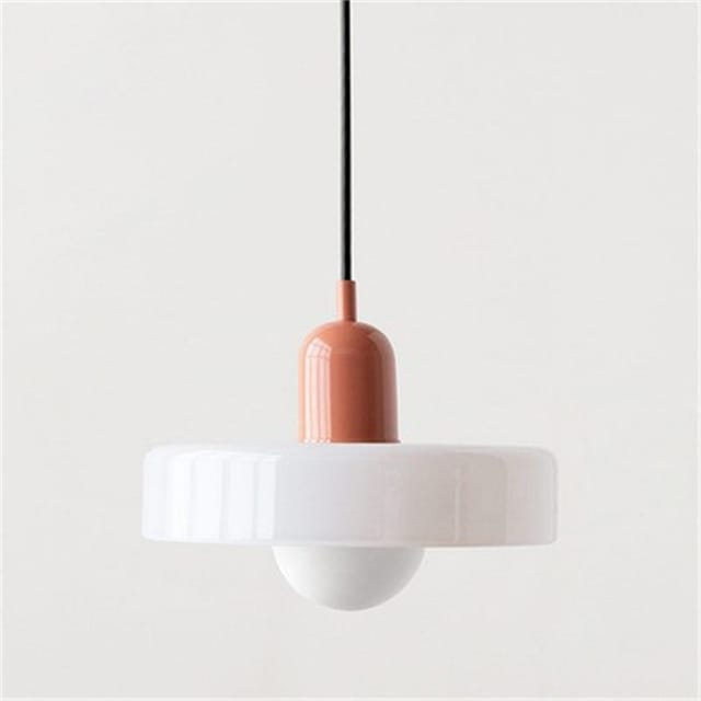 Ein Kronleuchter Im Bauhaus-stil Mit Mittelalterlichem Design Und Buntglasschirm, Ideal Fürs Schlafzimmer 25 Cm Aus Weißem Glas Mit Rosa Sockel.