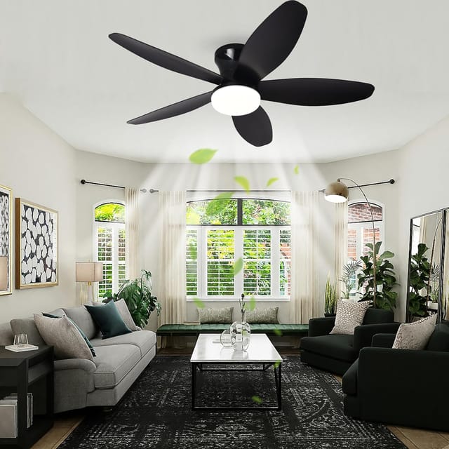Deckenventilator Mit Licht Und Fernbedienung, 5-flügeliger, Dimmbarer Wohnzimmerventilator, Deckenleuchte Für Schlafzimmer, Decke, Schwarz, 100 Cm