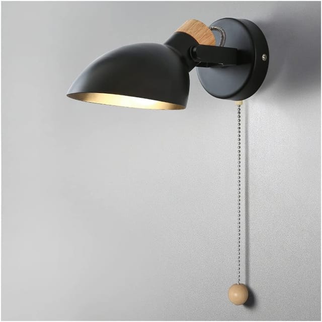 Nachttisch-wandleuchte Mit Zugschalter, Moderne Skandinavische E14-wandleuchte Mit Metallschirm, Verstellbare Leselampe Für Schlafzimmer, Wohnzimmer, Büro, Flur, Treppenhaus, Schwarz