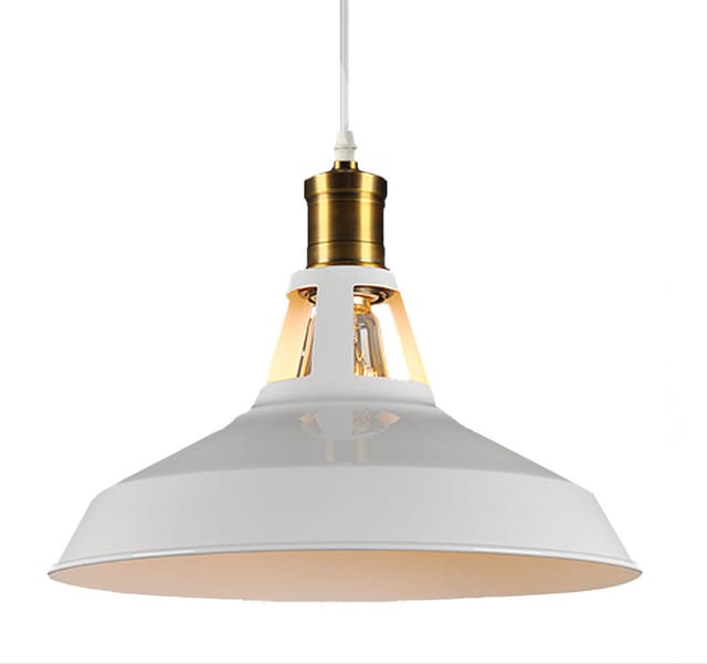 Retro-metall-kronleuchter, Kronleuchter Im Industriestil, Vintage-kronleuchter, E27-fassung Mit Glänzendem Metallschirm, Verstellbares Kabel, 27 Cm Durchmesser, Weiß