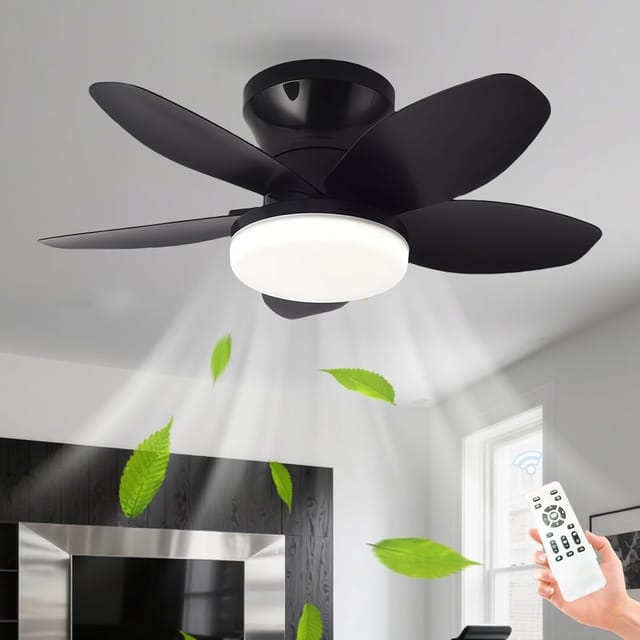 Leiser Deckenventilator Mit Licht, Deckenventilator-kronleuchter Mit Integrierter Lampe, Gleichstrommotor, Led-deckenventilator-leuchte, Schwarz, 63,5 Cm (25 Zoll)