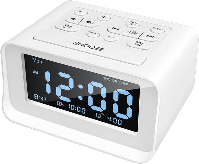 Radiowecker Mit Doppelalarm, Digitalwecker Mit 2 Usb-ladeanschlüssen, 0-100% Dimmbar, Einstellbarer Lautstärke, Innenthermometer (weiß)