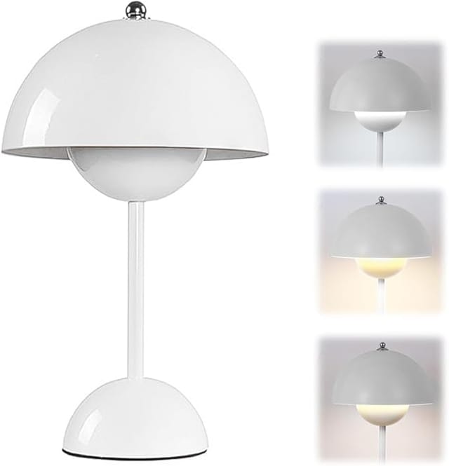 Kabellose Led-pilz-tischleuchte, 3000k-6000k, Per Berührung Dimmbar, 3 Helligkeitsstufen, Retro-nachttischlampe (weiß)