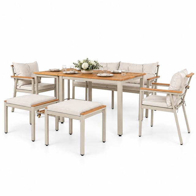 Homvra Gartenmöbel-set Aus Akazienholz Für 6–7 Personen Mit Ausziehbarem Servierwagen