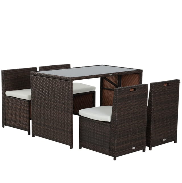 5-teiliges Polyrattan-gartenmöbel-set Für 4 Personen, Braun, Mit Kissen