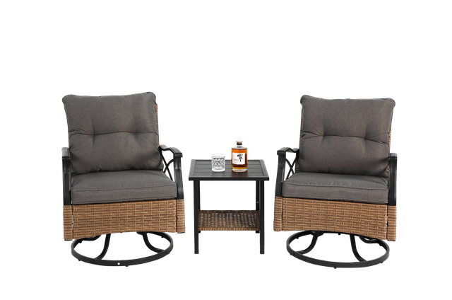 3-teiliges Gartenmöbel-set Mit Tisch Und 2 Drehsesseln Aus Pe-rattan Und Stahl, Braun/grau
