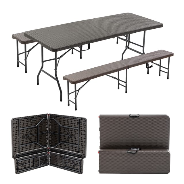 Klappbares 6-fuß-picknickset Mit 2 Bänken, 3-teilig, Braune Hdpe-tischplatte