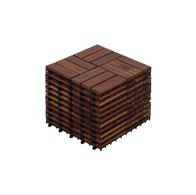 Steck-terrassenfliesen Aus Braunem Akazienholz, 11 Stück, 30 X 30 X 2,4 Cm