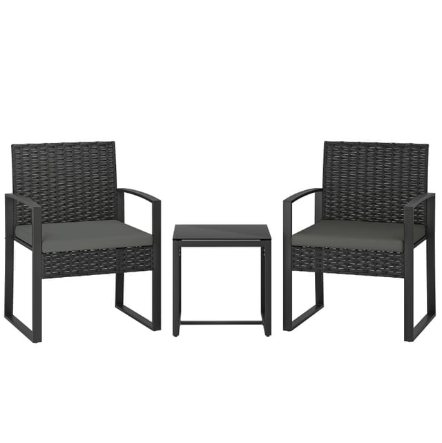 3-teiliges Gartenmöbel-set Aus Dunkelgrauem Polyrattan Mit 2 Sesseln Und Beistelltisch