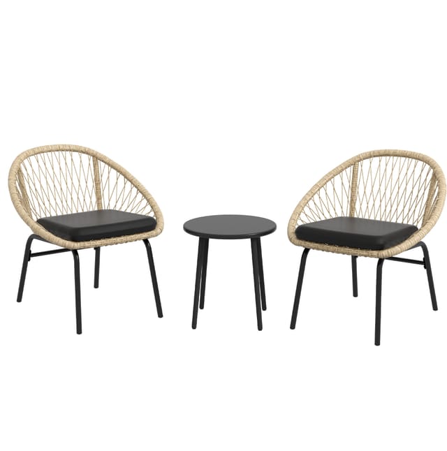 3-teiliges Gartenmöbel-set Aus Rattan Mit Rundem Tisch, 2 Stühlen Und Kissen, Gelb
