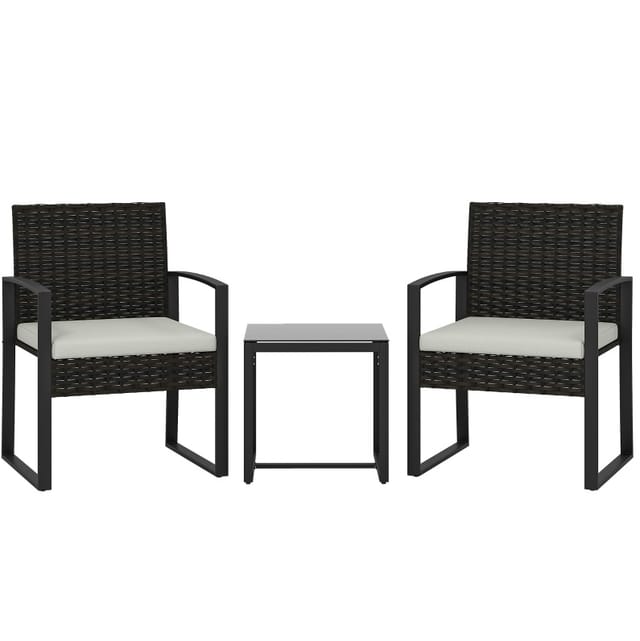 3-teiliges Gartenmöbel-set Aus Polyrattan Mit 2 Stühlen Und Tisch, Creme-grau