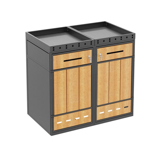 Doppel-mülltonnenbox Mit Pflanzdach 120–240 L, Stahl, Grau In Holzoptik, Homvra