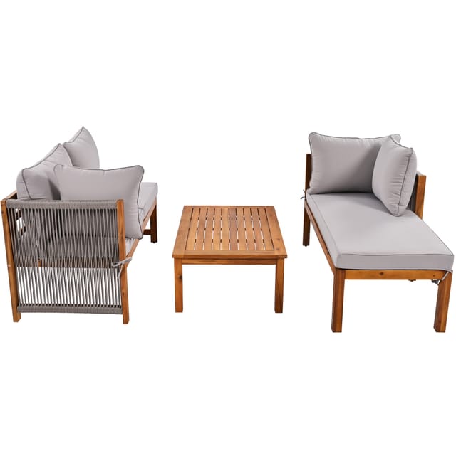 3-teiliges Gartenmöbel-set Mit 2 Zweisitzersofas Und Akazienholztisch, Grau