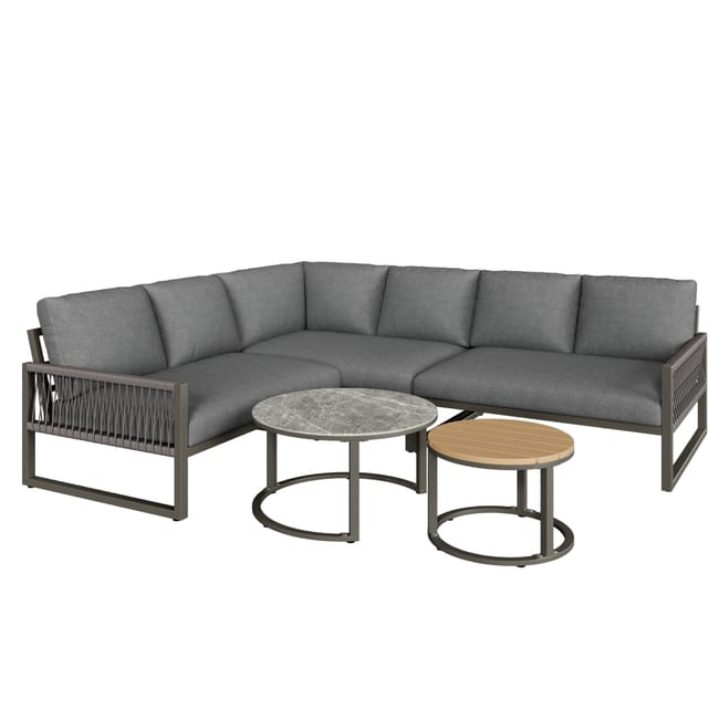 Homvra Eck-lounge-set Für 6–7 Personen Mit 2 Tischen Und Kissen, Grau