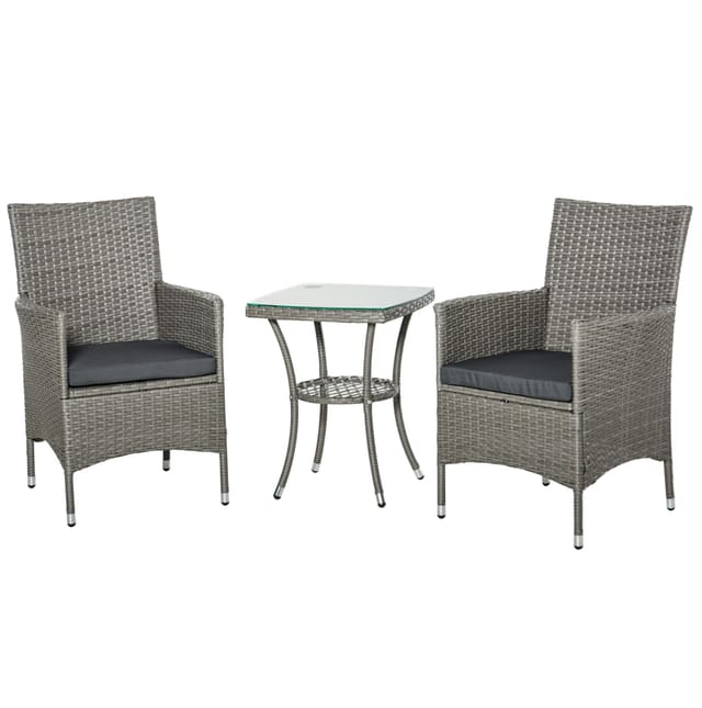 3-teiliges Gartenmöbel-set In Grau Mit Bistrotisch Und 2 Stühlen In Rattanoptik