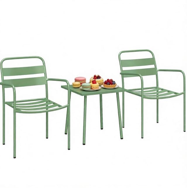 3-teiliges Garten-bistroset In Grün Mit 2 Armlehnstühlen Und Quadratischem Tisch