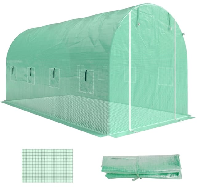 Gewächshausfolie 4 X 2 M, Grünes Wasserdichtes Pe, 8 Fenster, Rolltür