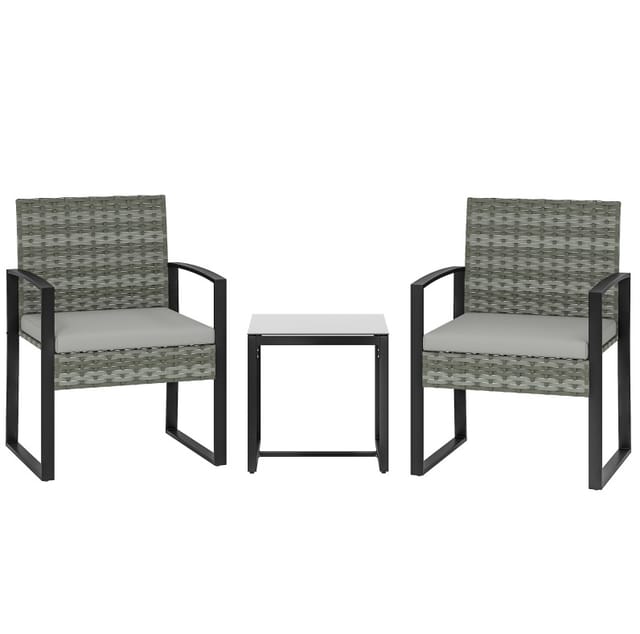 3-teiliges Gartenmöbel-set Aus Hellgrauem Polyrattan Mit 2 Sesseln Und Stahl-beistelltisch
