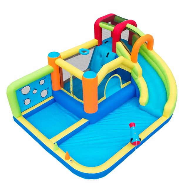 Aufblasbarer Wasserpark Für Kinder Mit Rutsche Und Sprungfläche, Oxford, 450 W, 410 X 315 X 203 Cm