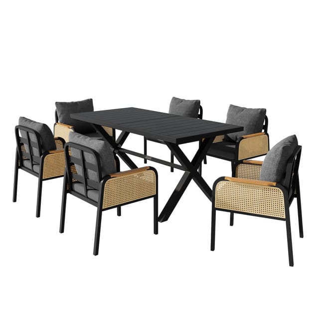 Garten-essgruppe Für 6 Personen Mit Tisch, Eisengestell Und Kissen