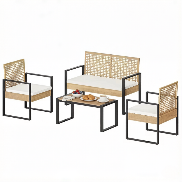 4-teiliges Modulares Gartenmöbel-set Aus Polyrattan Mit Sofa, 2 Sesseln Und Tisch