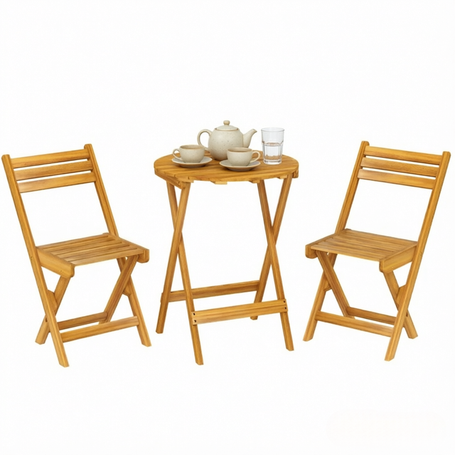 Klappbares 3-teiliges Gartenmöbel-set Aus Akazienholz Mit Rundem Tisch Und 2 Stühlen