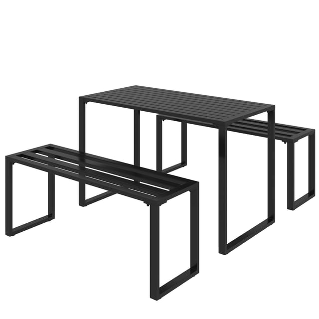 3-teiliges Gartenmöbel-set Aus Schwarzem Metall Mit Tisch Und 2 Bänken