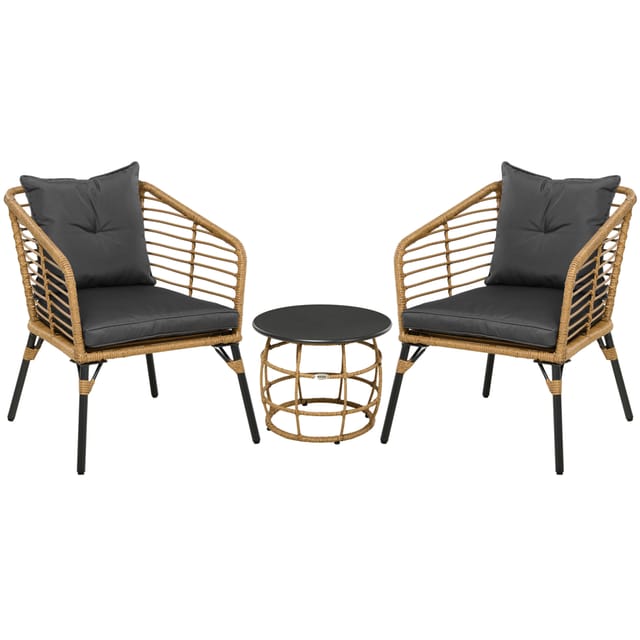 3-teiliges Gartenmöbel-set Aus Polyrattan Mit Tisch Und 2 Stühlen, Sand Und Dunkelgrau