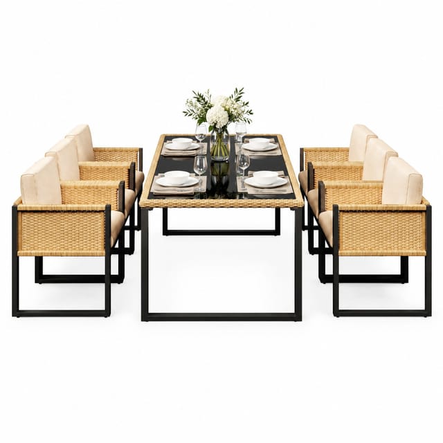 Polyrattan-garten-essgruppe Für 6 Personen Mit Stühlen Und Kissen