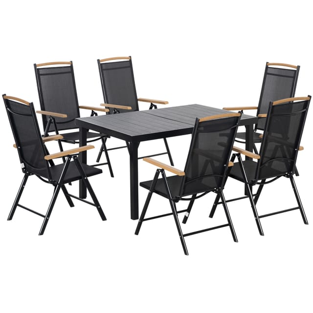 Klappbare Gartenmöbelgruppe Für 6 Personen Mit Tisch Und 6 Stühlen Aus Schwarzem Aluminium