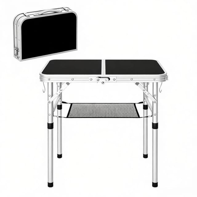 Klappbarer Multifunktionstisch Für Draußen, 60 X 40 Cm, Höhenverstellbar, Schwarz, Aluminium Und Mdf