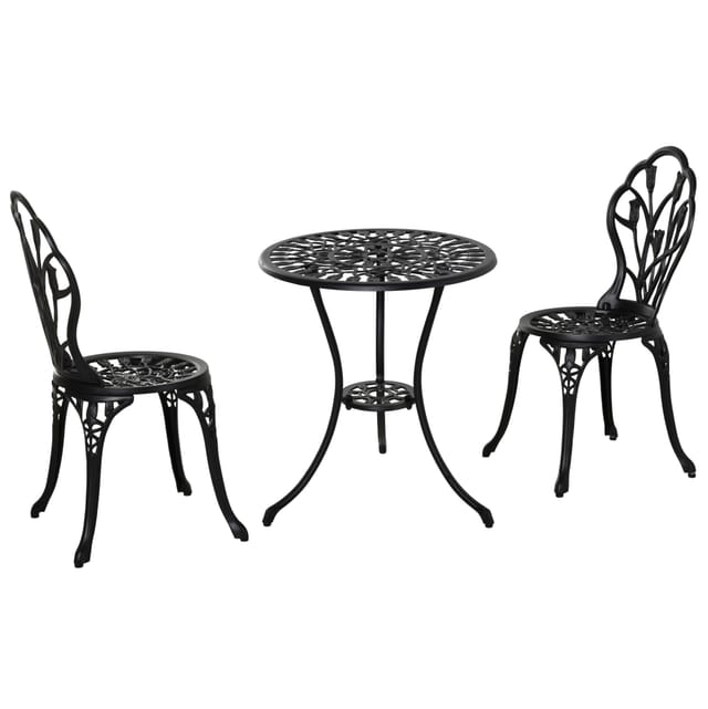 Schwarzes Aluminium-gartenset Für 2 Personen Mit Rundem Tisch Und 2 Stühlen, Ø 60 X 67 Cm
