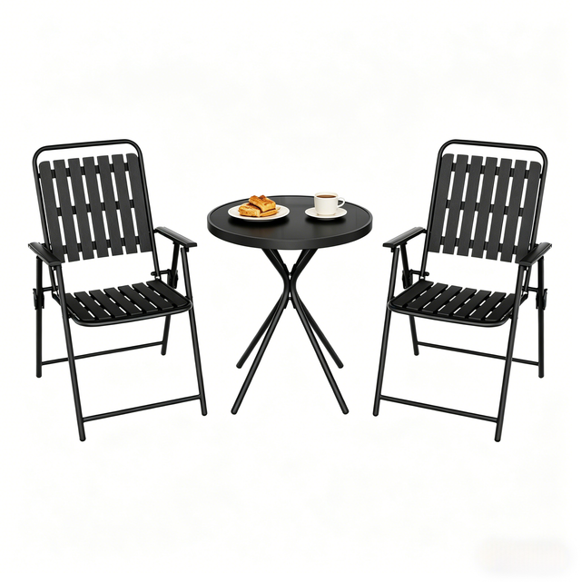 3-teiliges Gartenmöbel-set Aus Eisen, Glas Und Pp, Schwarz