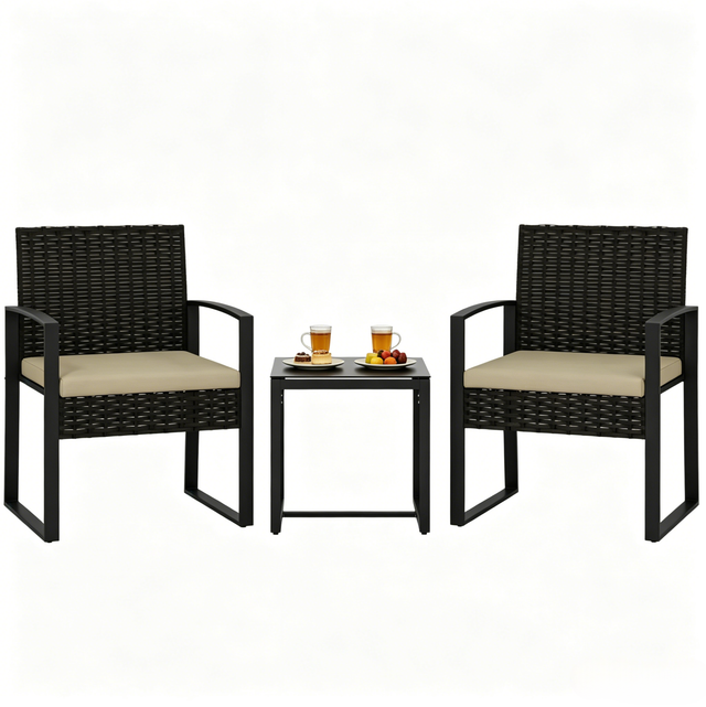3-teiliges Gartenmöbel-set Mit Tisch Und 2 Polyrattan-stühlen