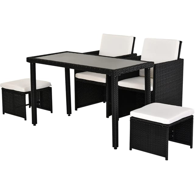 11-teiliges Gartenmöbel-set Aus Polyrattan, Schwarz, Mit Kissen Und Glastisch