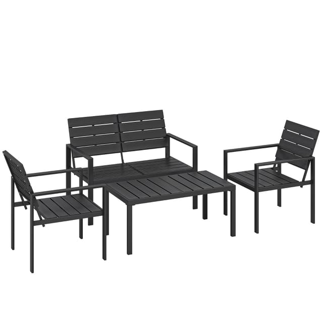 Schwarzes Gartenmöbel-set Für 4 Personen Mit 2-sitzer-sofa, 2 Sesseln Und Beistelltisch