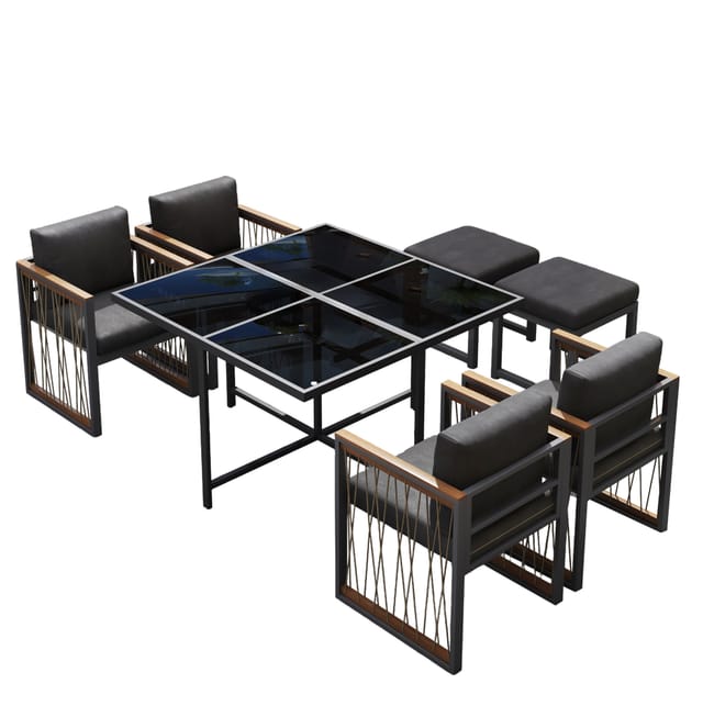 7-teiliges Gartenmöbel-set Für 6 Personen Mit Hartglastisch Homvra
