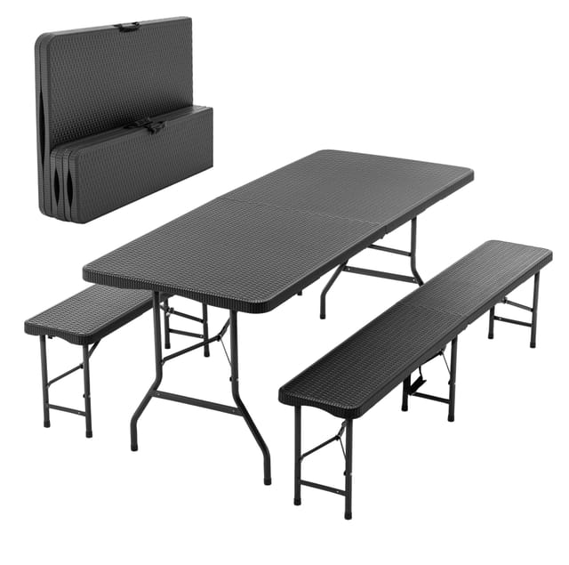 Klappbarer 6-fuß-picknicktisch Mit 2 Bänken, 3-teilig, Schwarzes Hdpe