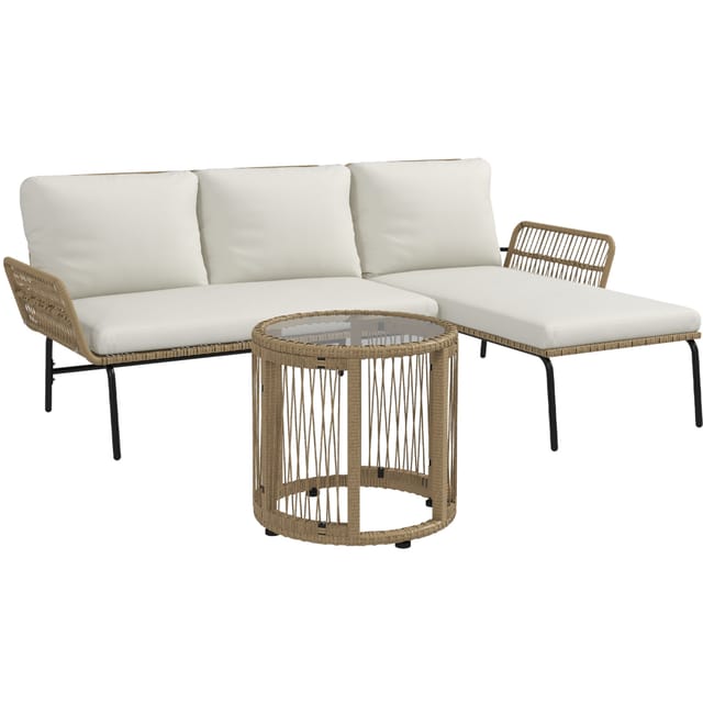 3-teiliges Gartenmöbel-set Aus Polyrattan Mit Liege, 2-sitzer-sofa Und Tisch, Creme