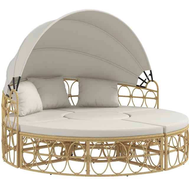 4-teiliges Gartenmöbel-set Aus Cremefarbenem Polyrattan Mit Klappdach Und Beistelltisch