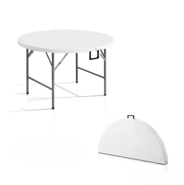 Runder Klappbarer Gartentisch Ø 122 Cm, Stahl Und Hdpe, Für 6 Personen, Grau-weiß