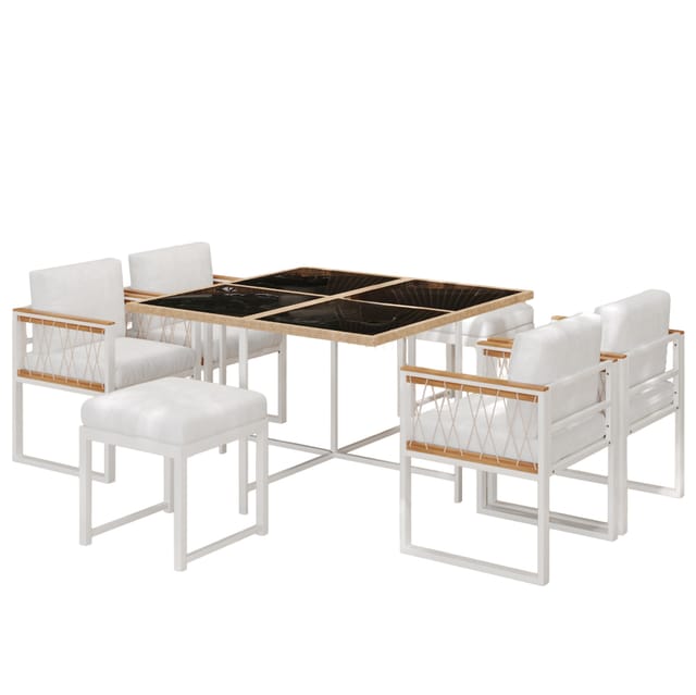Homvra 7-teiliges Garten-essset Für 6 Personen Mit Tisch Aus Gehärtetem Glas