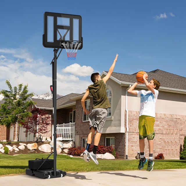Höhenverstellbarer Basketballkorb Für Draußen, 235–305 Cm, Brett 110 X 75 Cm, Schwarz