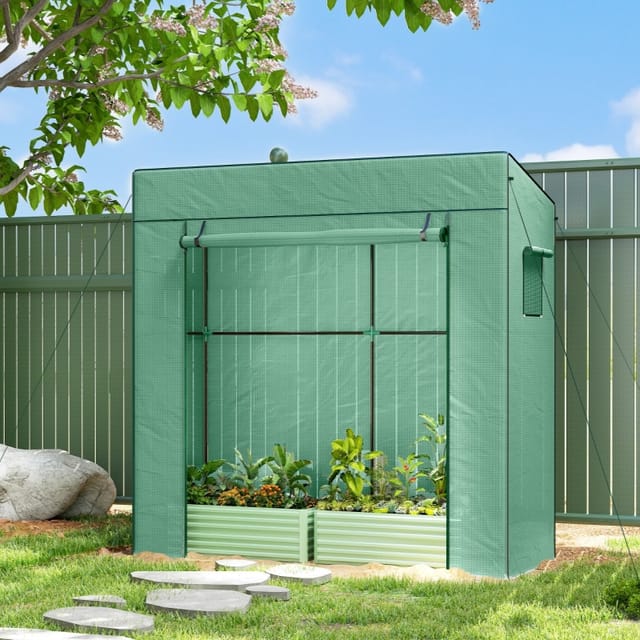 Grünes Tomaten-foliengewächshaus Aus Polyethylen, 196 X 77 X 197 Cm, Mit Rolltür