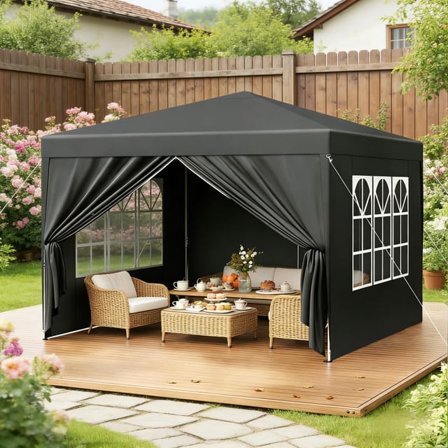 Faltpavillon 3 X 3 M Mit Seitenwänden, Höhenverstellbar, Oxford-gewebe, Anthrazit